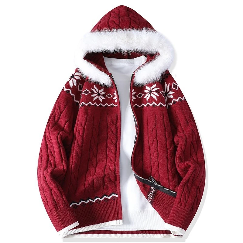 

Christmas Knitted Cardigan Hoodies Men's Autumn/winter Knitted Sweater High Quality Casual Coat Plush Hoodie Coat Warm Zipper
