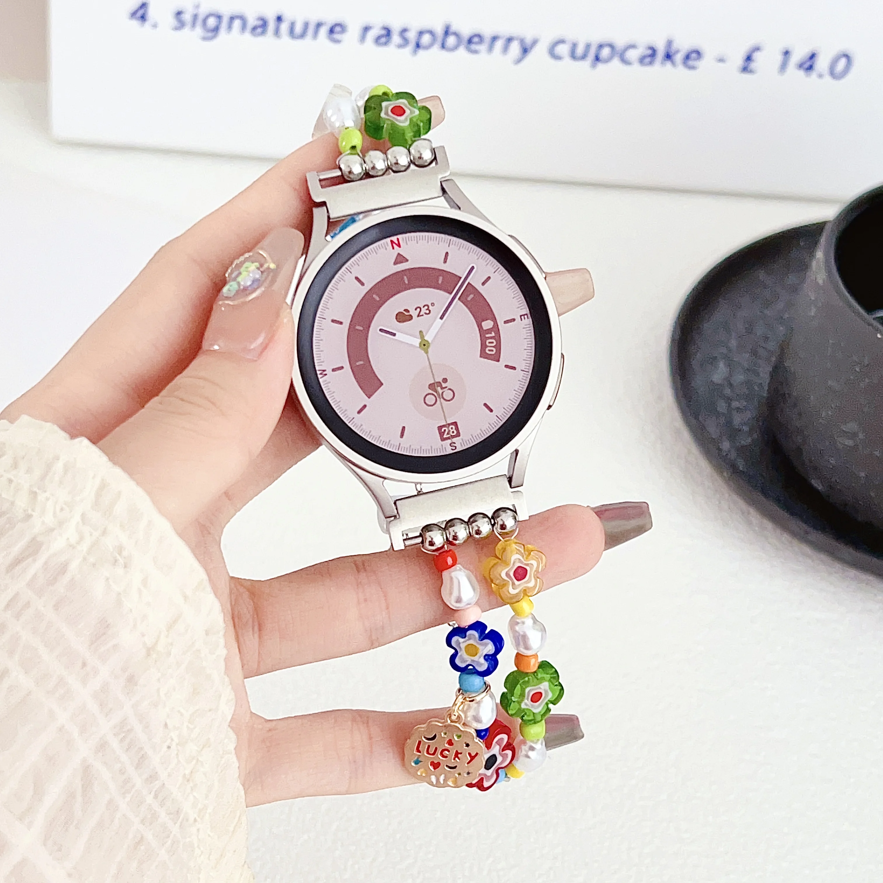 Ремешок допаминовый для Samsung watch band sweet, браслет-цепочка на удачу для женщин, разноцветный Цветочный браслет versa1 2, 20 мм 22 мм