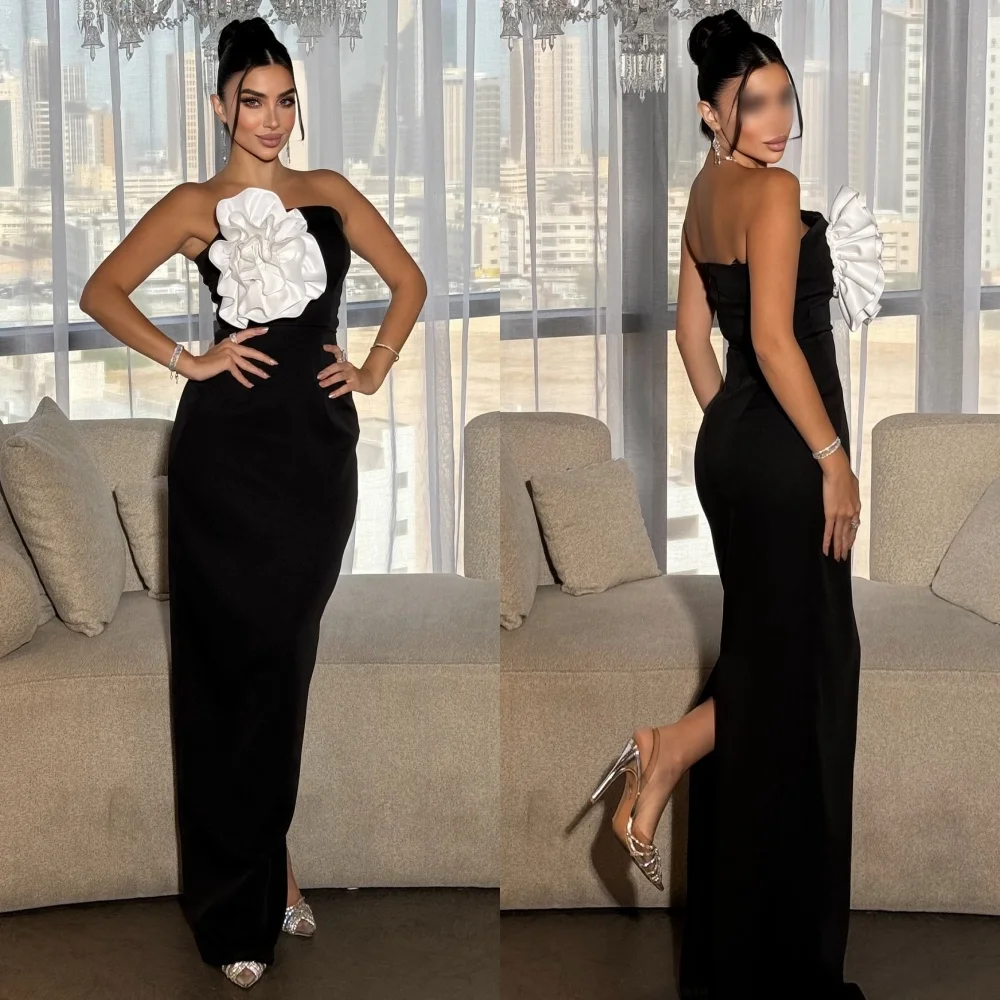 Customized Elegant Jersey Flower Straight Strapless Long Dresses Bespoke Occasion Formal Chinese Style Pastrol