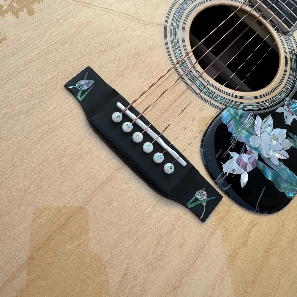 All solid wood acoustic guitar, natural wood color fairy crane folk guitar, ebony fingerboard guard board, lotus pattern luxury acoustic guitar