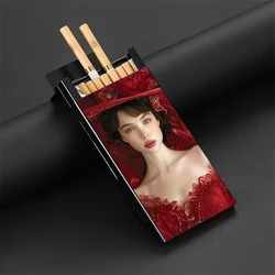 Undefined Female Themes, Creative Design Aluminum Cigarette Case Gift for Ladies with 100mm Size, Pattern Black Case for Women