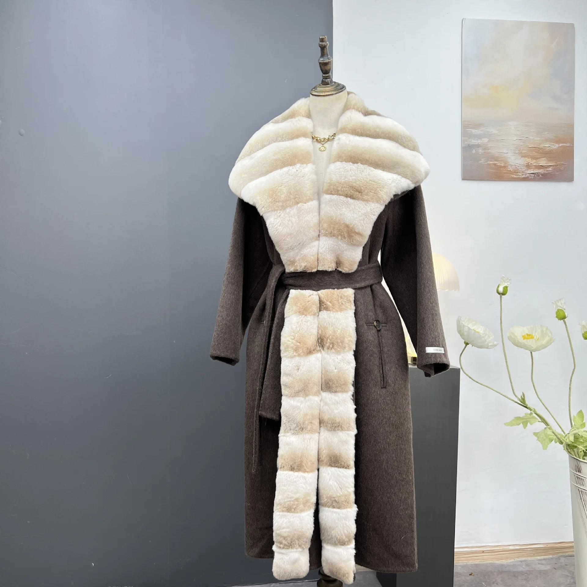 2024 Autumn/Winter New Cashmere Double sided Coat Women's Long Style Imitation Totoro Otter Rabbit Hair Collar Fur Coat