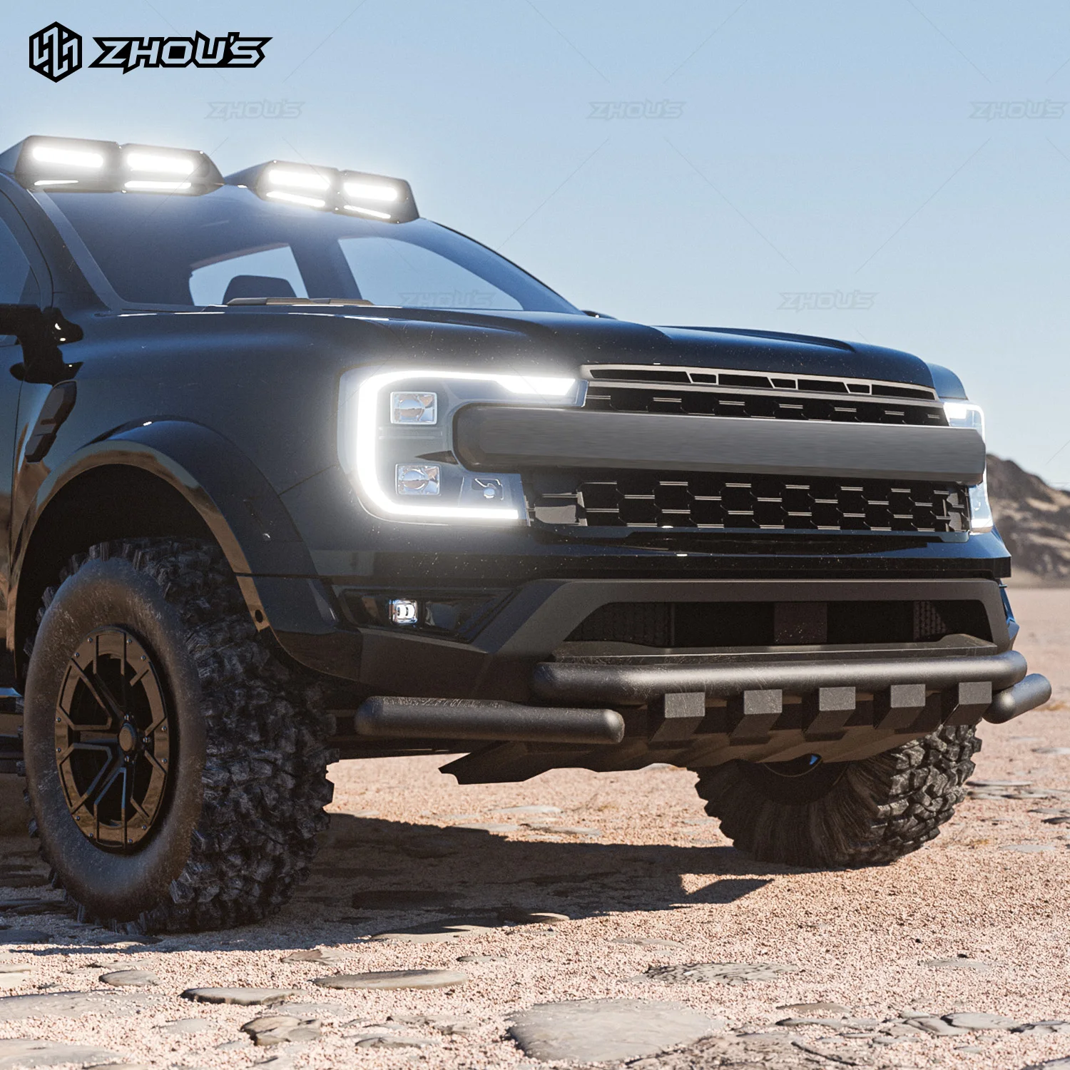 New Off-Road Front Bumper Bull Bar Wheel Arch 4X4 Wide Fender Flares for Ford Ranger Raptor 2025 Accessories view 2