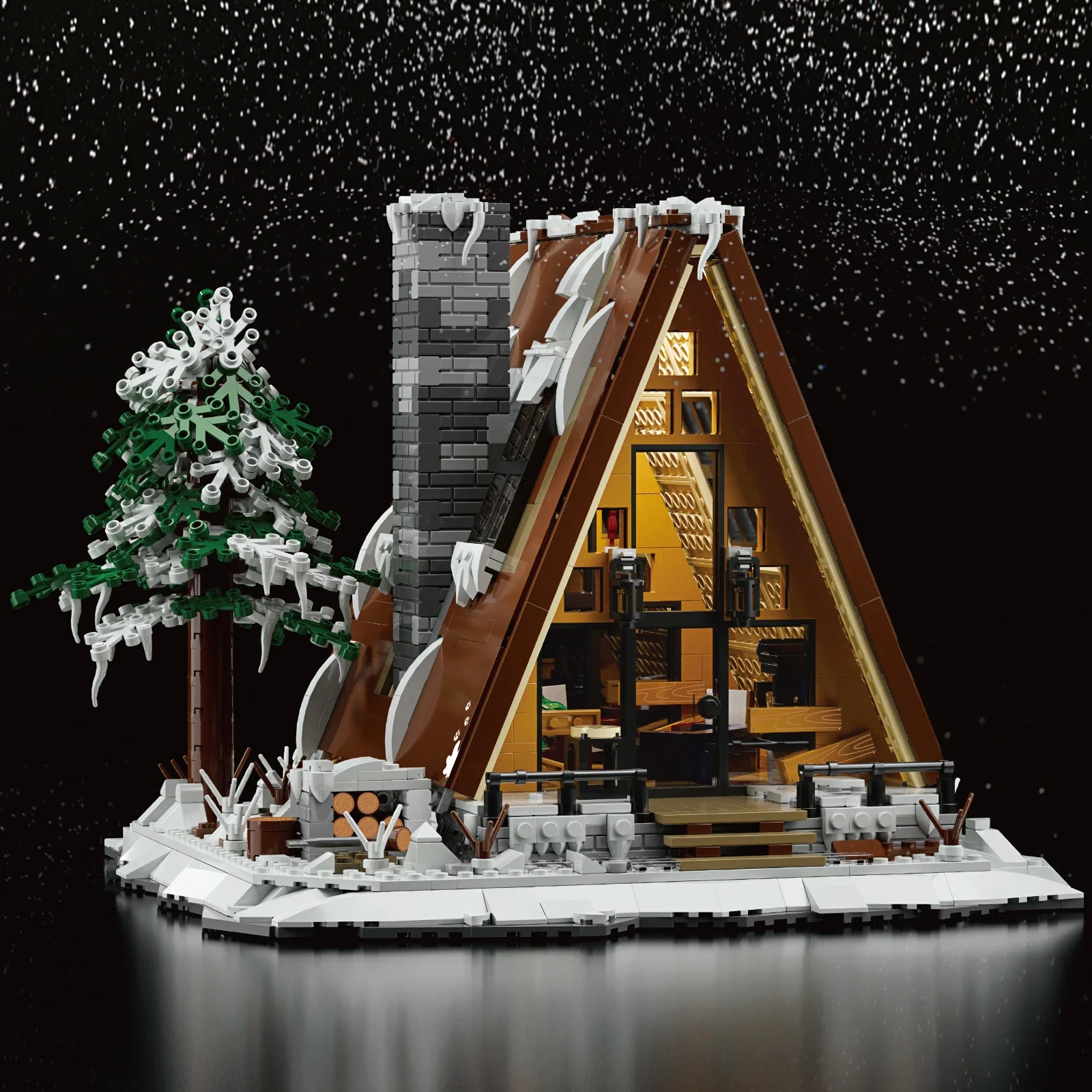 1508 Uds. Un tipo casa de nieve bloques de construcción pino cabina modelo ladrillos vacaciones de invierno decoración de escritorio niños DIY juguetes regalos