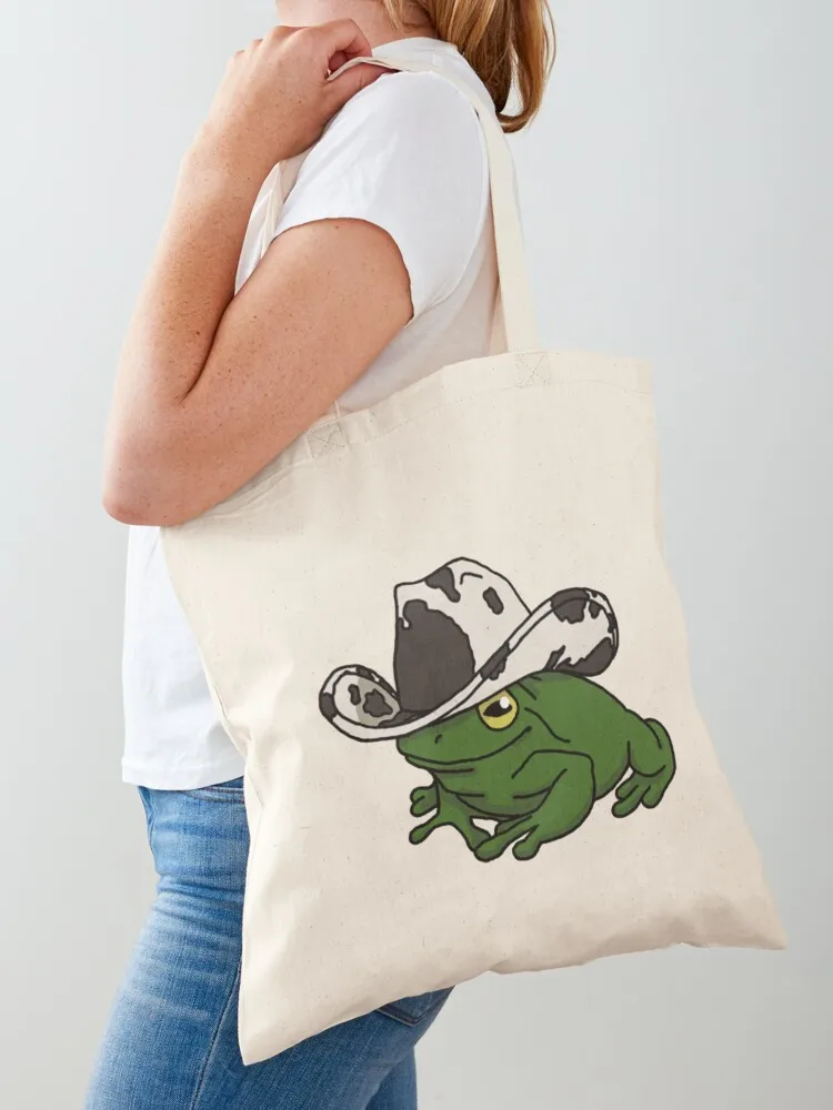 

frog with a cowboy hat Tote Bag eco pack tote bag men's Canvas shoulder bag women