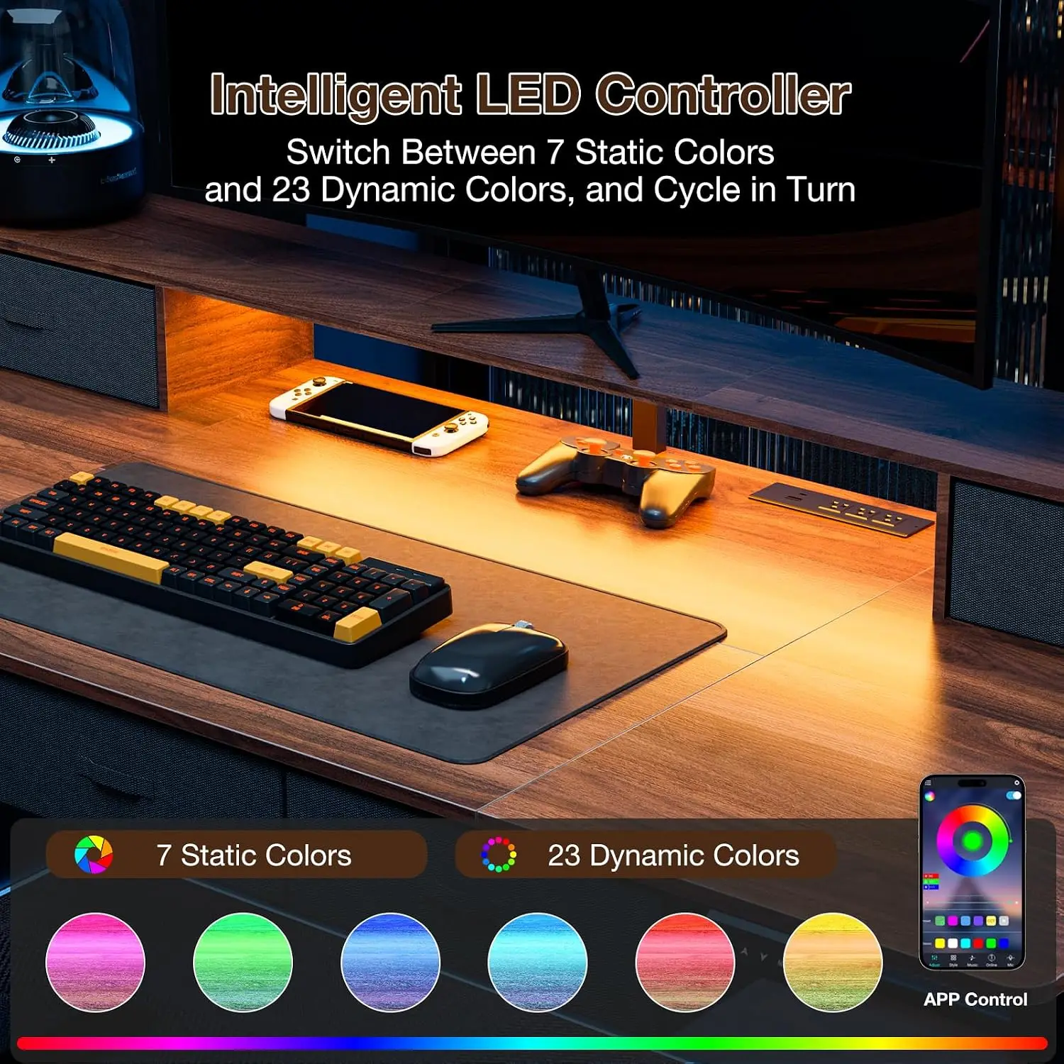 Electric Standing Desk 5 Drawers Power Outlets Monitor Shelf LED Light Cable Management Height Adjustable, Customized