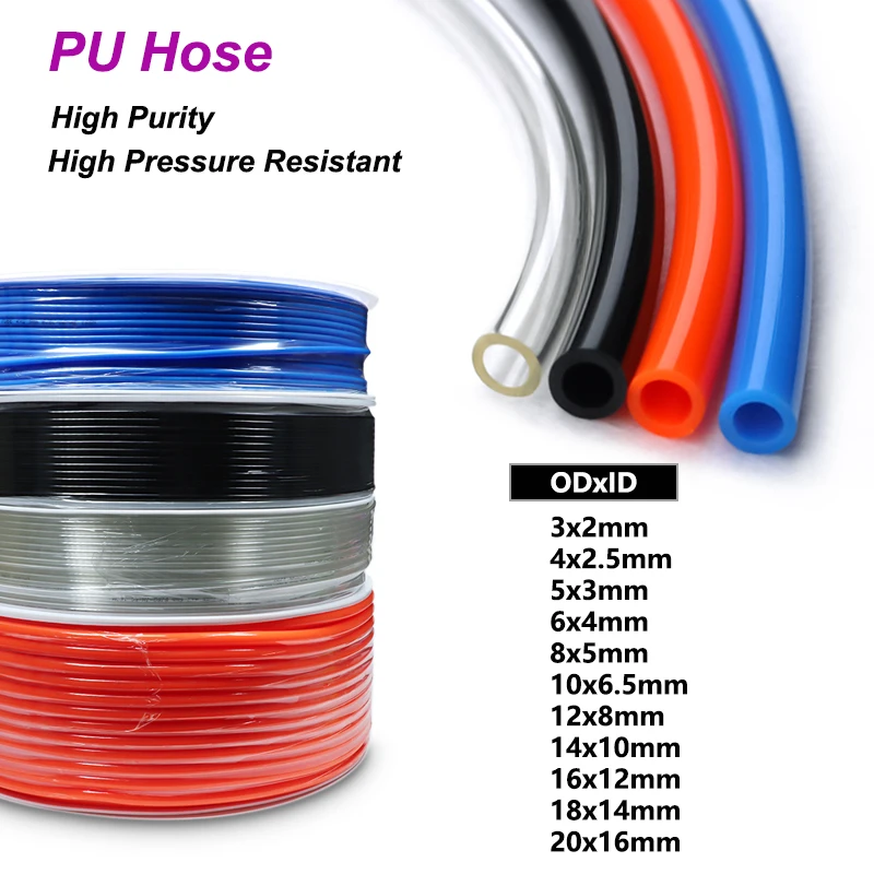 

1/3/5/10M Air Component Hose 3mm 4mm 6mm 8mm 10mm 12mm 20mm Polyurethane Tubing Pneumatic Hose Pu Pipe Air Tube Compressor Hose