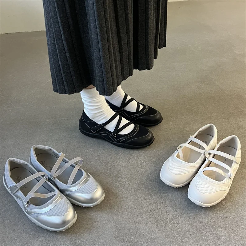 

IPPEUM Mary Janes Shoes Silver 2025 New Summer Lolita Women Flat Shoes