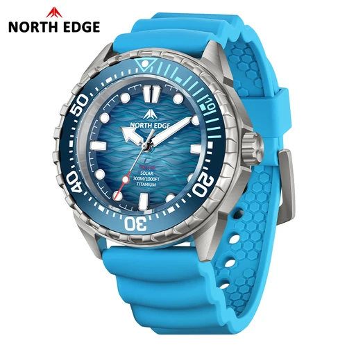 Imagen 2 del producto NORTH EDGE 2025 nuevo + TRITON-TI reloj de buceo de titanio con energía Solar relojes de cuarzo de lujo para hombres 300M impermeable 180 + potencia de día