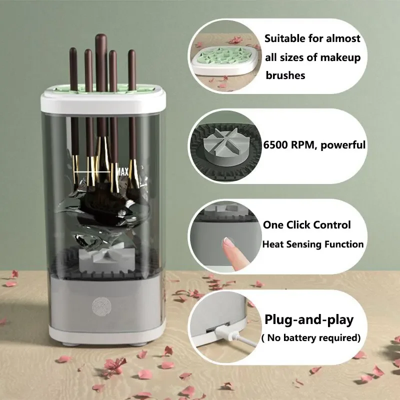 Machine de nettoyage de brosse de maquillage électrique pour nettoyeur de brosse de maquillage Plug and Play brosse de nettoyage rapide électrique Portable