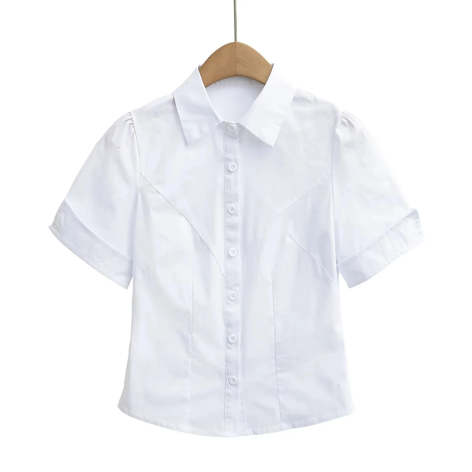 Slim Fit ort Sve Bubble irt Damen Faion Sommer New Sle Waist Cinched Hot Girl Top Dünnde Damenbluse