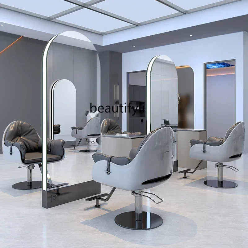 

SS03A Hair salon mirror table with light haircut hair single and double-sided floor perm and dye mirror tide