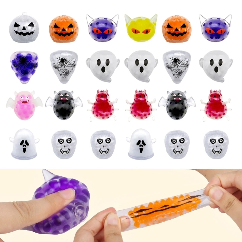 

24Pcs Halloween Bubble Beads Fidgets Toy Stress Relief Squeeze Balls for All Ages Enhances Hand Eye Coordination