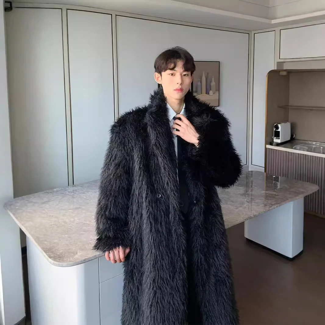 Winter Advanced Anti Freezing Thickened and War Imitation Leather Coat Loose Fur Medium Long Parka Men's Windbreaker