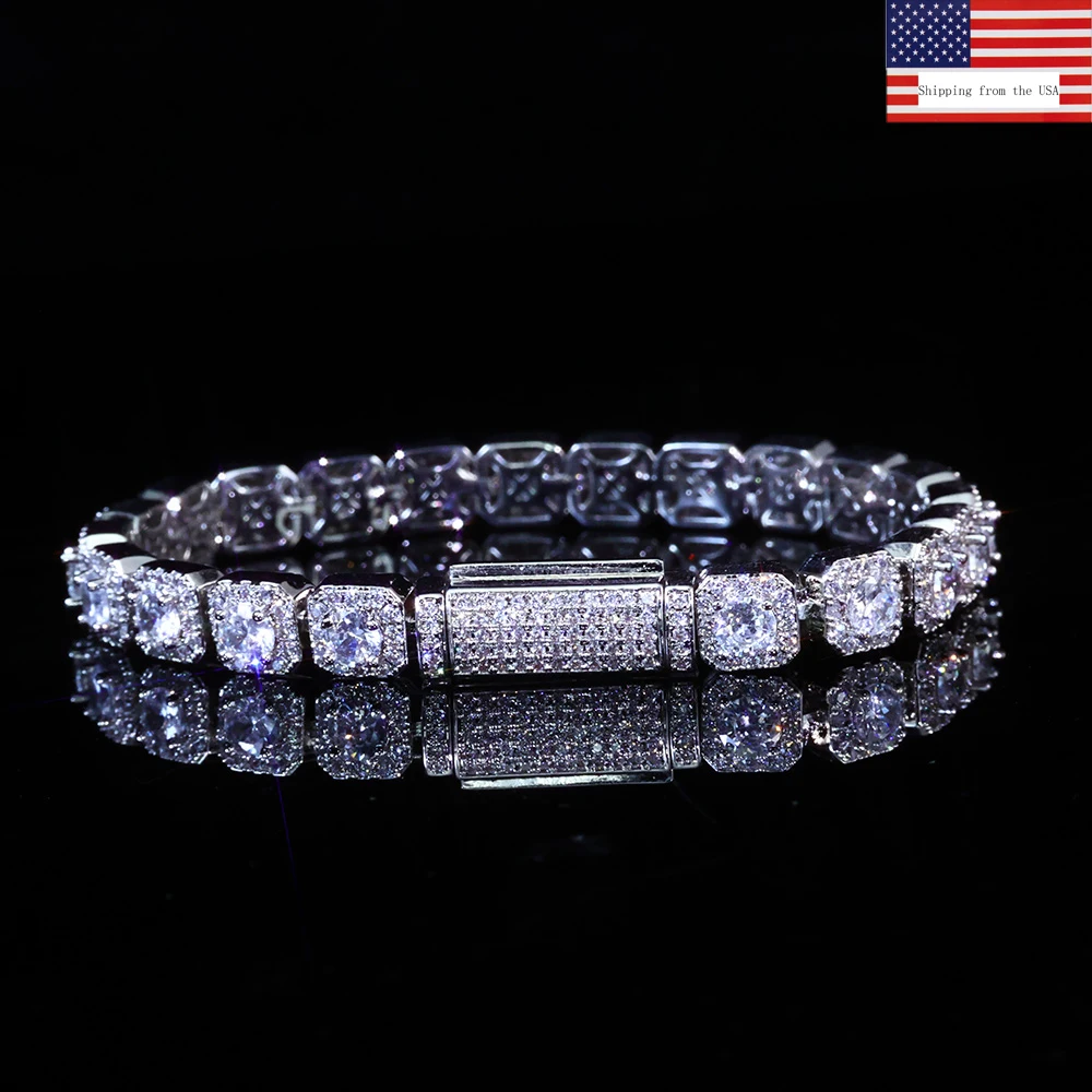 

ICEOMG Hip Hop Iced Diamond Chain White Gold Plated Tennis Bracelet Prong Setting Cubic Zirconia Jewelry Man Women Gift