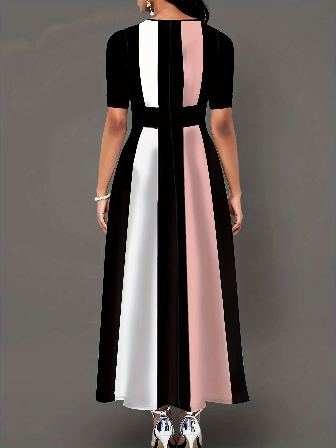 Plus size summer new women's clothing dress, elegant slim fit, fashionable and contrasting color dress for commuting