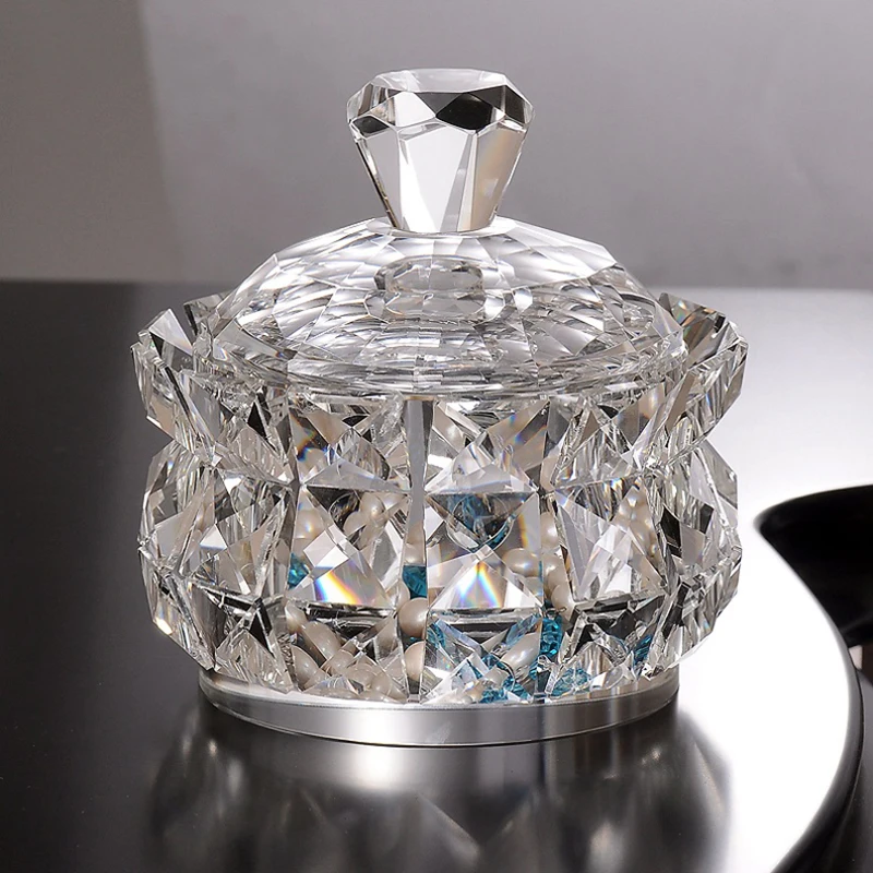 Luxury Clear K9 Crystal Jewelry Trinket Box With Lid Round Handmade Small Treasure Organizer Case For Home Tabletop Decoration