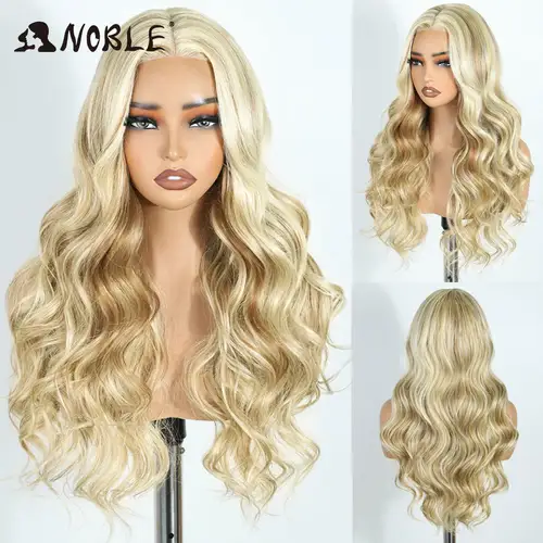 Noble 24Inch Synthetic Lace Front Wig Blonde Ombre Body Wave Hot Sale Fast Shipping Heat Resistant Glueless Wig for Women Daily - Image 2
