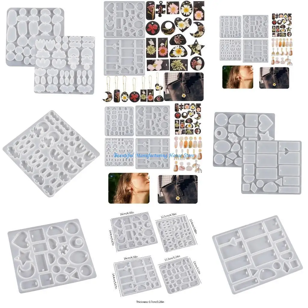 

E56A 4 Pcs Multiple Styles Keychain Mold Silicone Pendant Mold Earring Ornament Epoxy Resin Casting Jewelry Making Diy Crafts