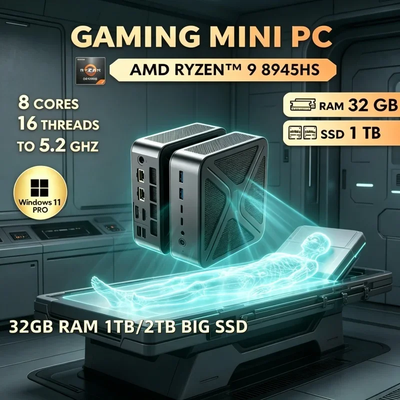 Stable Connection GH8 Mini PC AMD Ryzen9 8945HS Win11 Pro Dual DDR5 WiFi6 BT5.2 8K HDMI2.1 Dual M.2 Gaming Computer