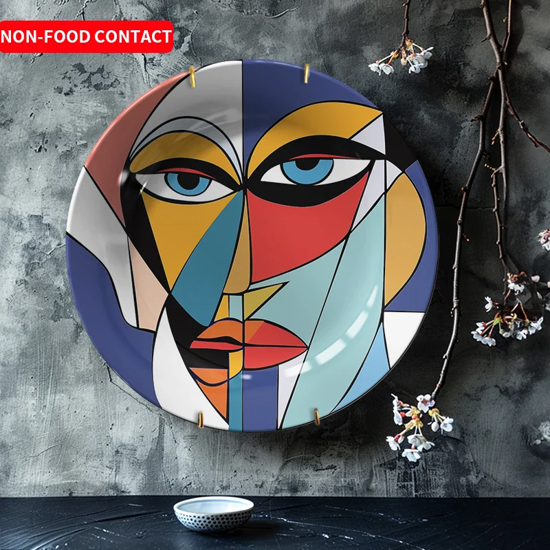 

1 шт. Современная минималистичная керамическая настенная табличка — абстрактный дизайн лица синего, красного, желтого, черного, белого цвета — контакт без еды