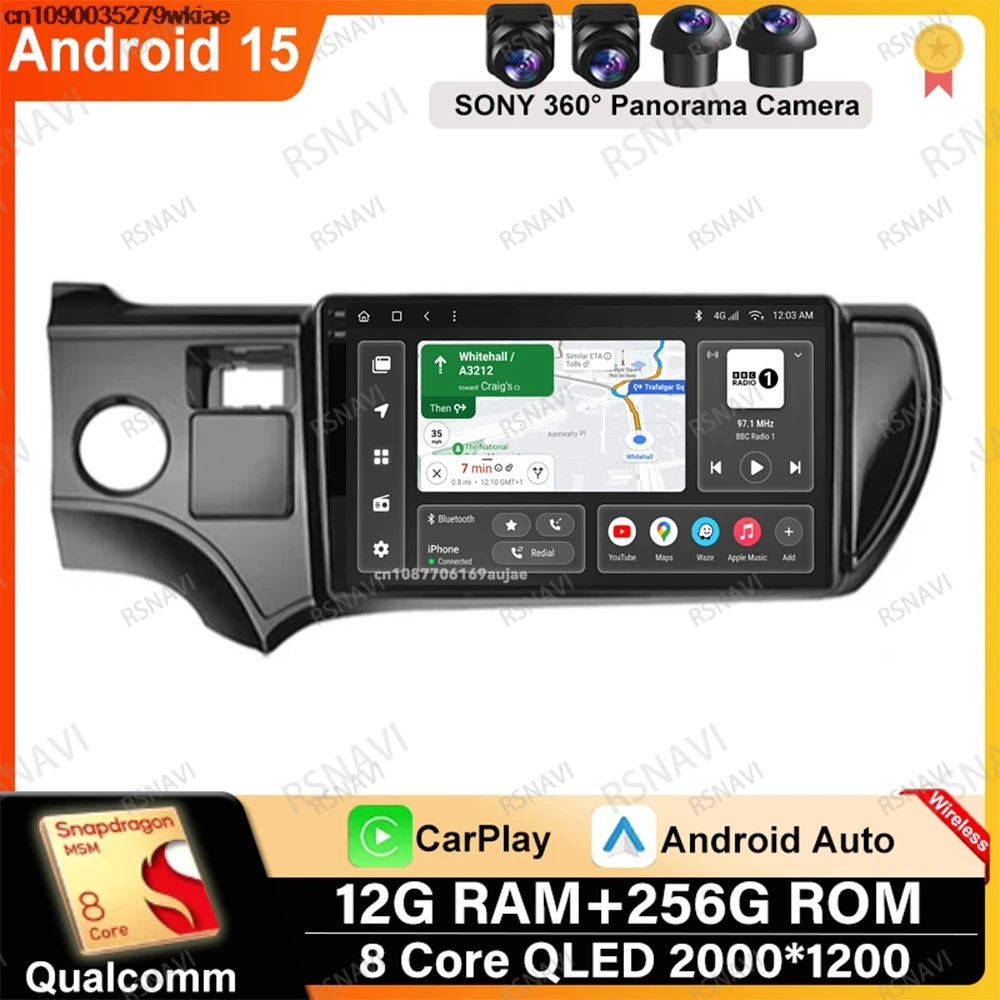 أندرويد 15 لتويوتا أكوا بريوس C 2011- 2016 2017 سنابدراجون فيدو لاعب 5G WIFI QLED WIFI + 4G DVD IPS 8 Core 9/10 بوصة أنظمة