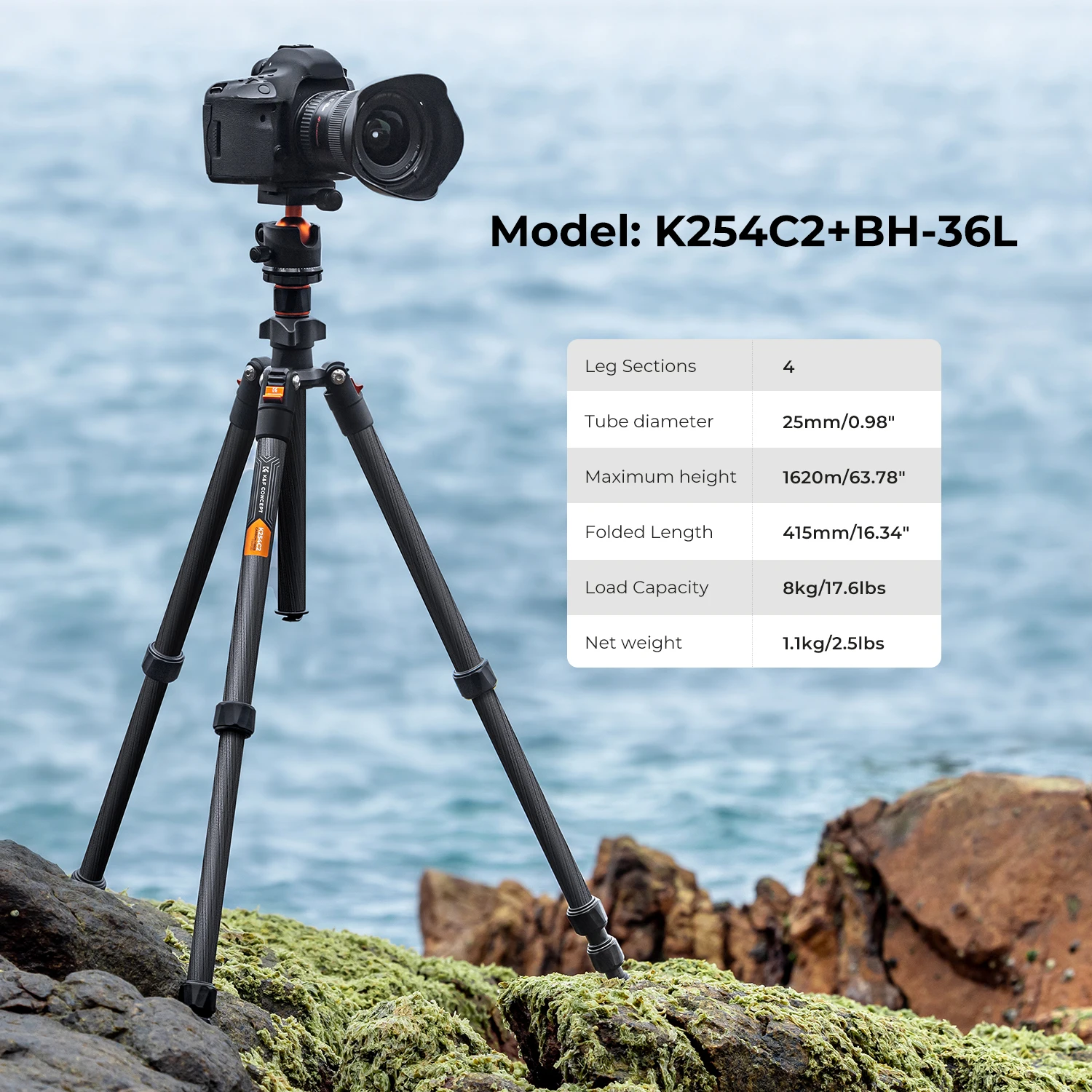 K&F Concept 63.78 Inch Carbon Fiber Camera Tripod For DSLR Portable Travel Tripod with 360 Degree Panorama Ball Head Quick Relea