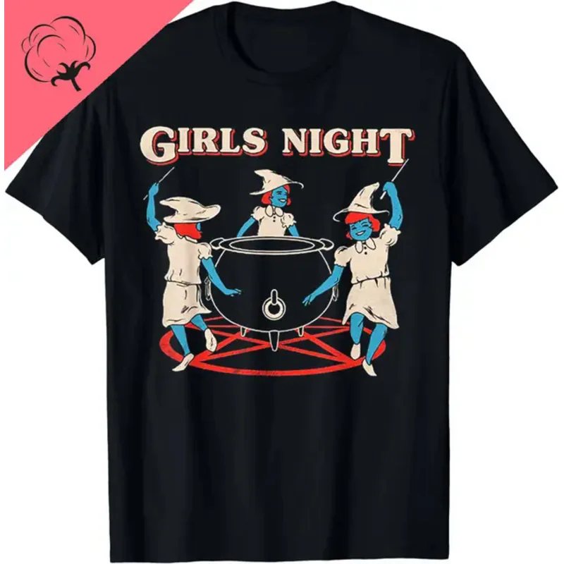 Girls Night Witchs T-Shirt Witch Shirt Gothic Y2k Top Shirts for Women Vintage Aesthetic Graphic Cotton T Shirts Women's Clothin