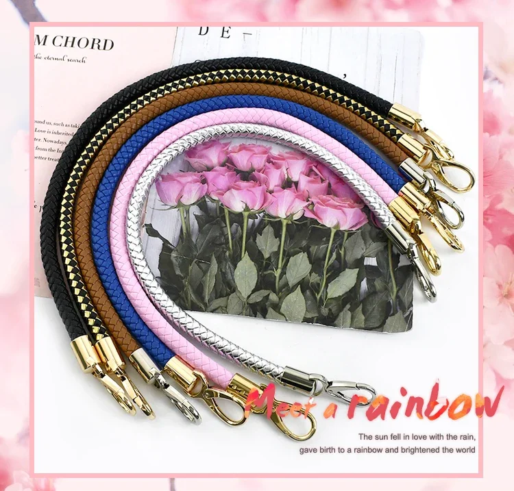 Deepeel 30-60cm Metal PU Leather Round Rope Bag Strap Handbags Handle Luggage Bags Silver Buckle Shoulder Belt Craft Accessories
