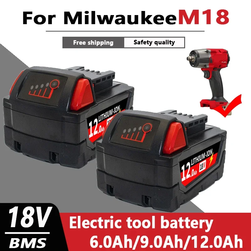 For Milwaukee 48-11-1852 M18 XC 12.0Ah Extended Capacity Battery for Milwaukee 48-11-1850 48-11-1840 Cordless Power Tools