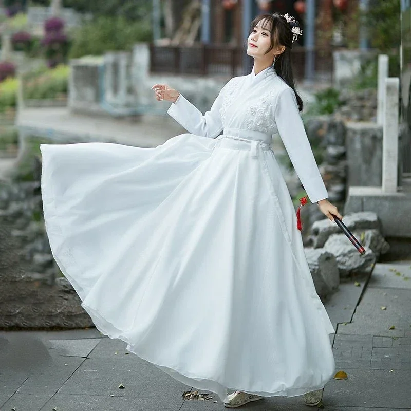 Modern Hanfu Woman Chinese Traditional Dress Kimonos Mujer Tang Dynasty Style Hanbok Cosplay Fairy Princess Dress White Suit