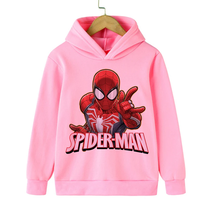 Funny Cartoon Pink Sweatshirt Kawaii Cute Super Hero Spiderman Hoodie Children Kids Boys Girls Baby Harajuku Graphic Hoodies