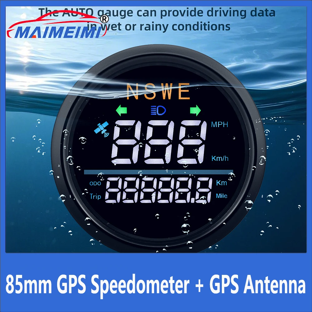 

85mm GPS Speedometer KMH MPH with GPS Antenna Car Odometer Compass LED Light Speed Meter for Car Boat 12V 24V