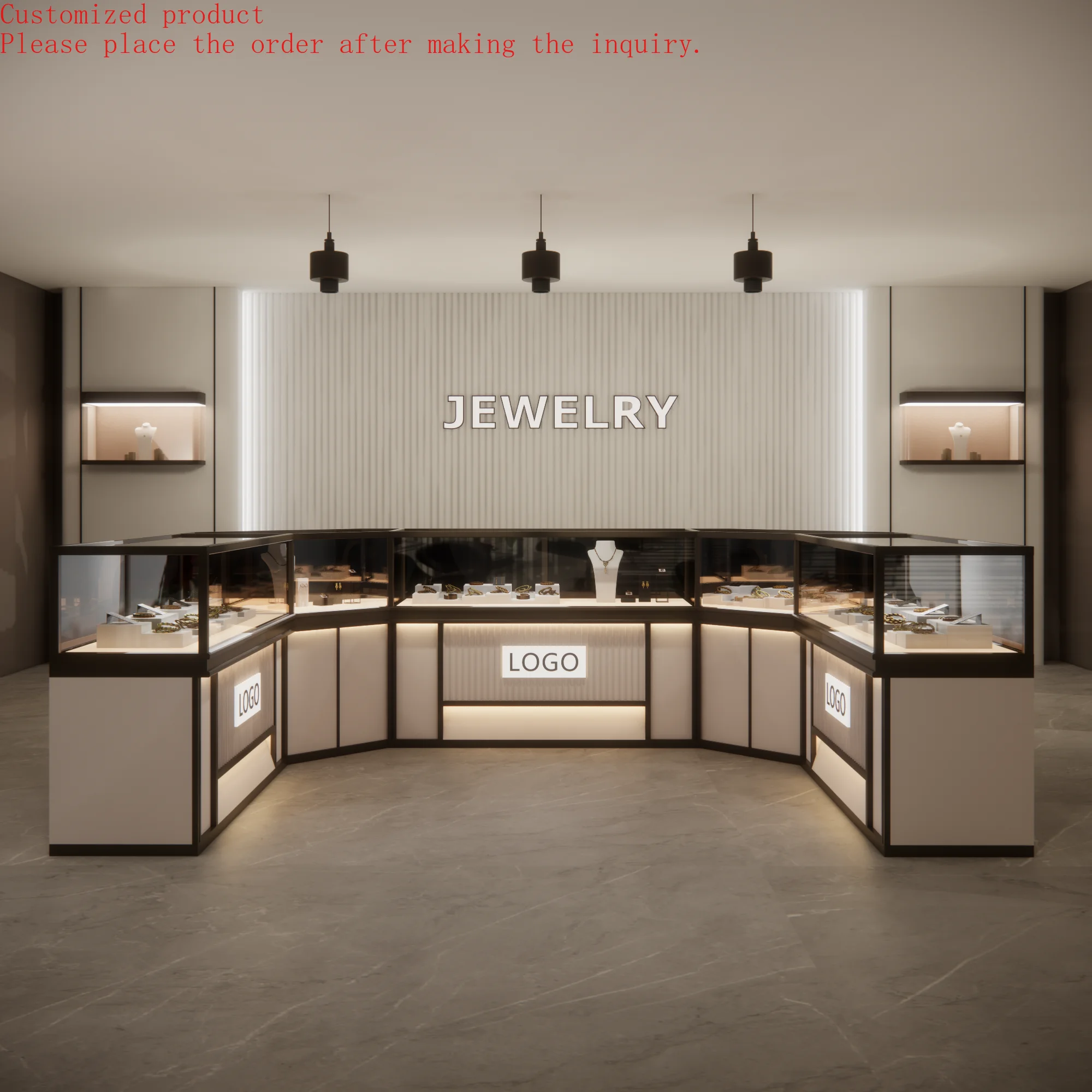 

Custom.Modern Jewelry Showroom Interior Decoration Jewelry Shop Glass Counter Retail Jewelry Display Cabinet Stand Display Showc