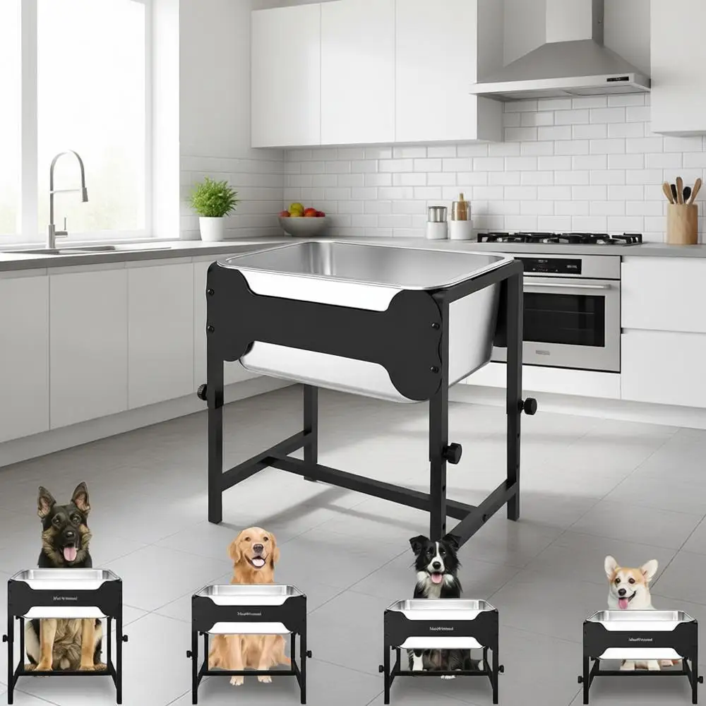 

Adjustable Elevated Dog Water Bowl, Raised Stainless Steel Large Dog Bowl with 4 Height Options, Easy to Clean, Indoor & Outdoor