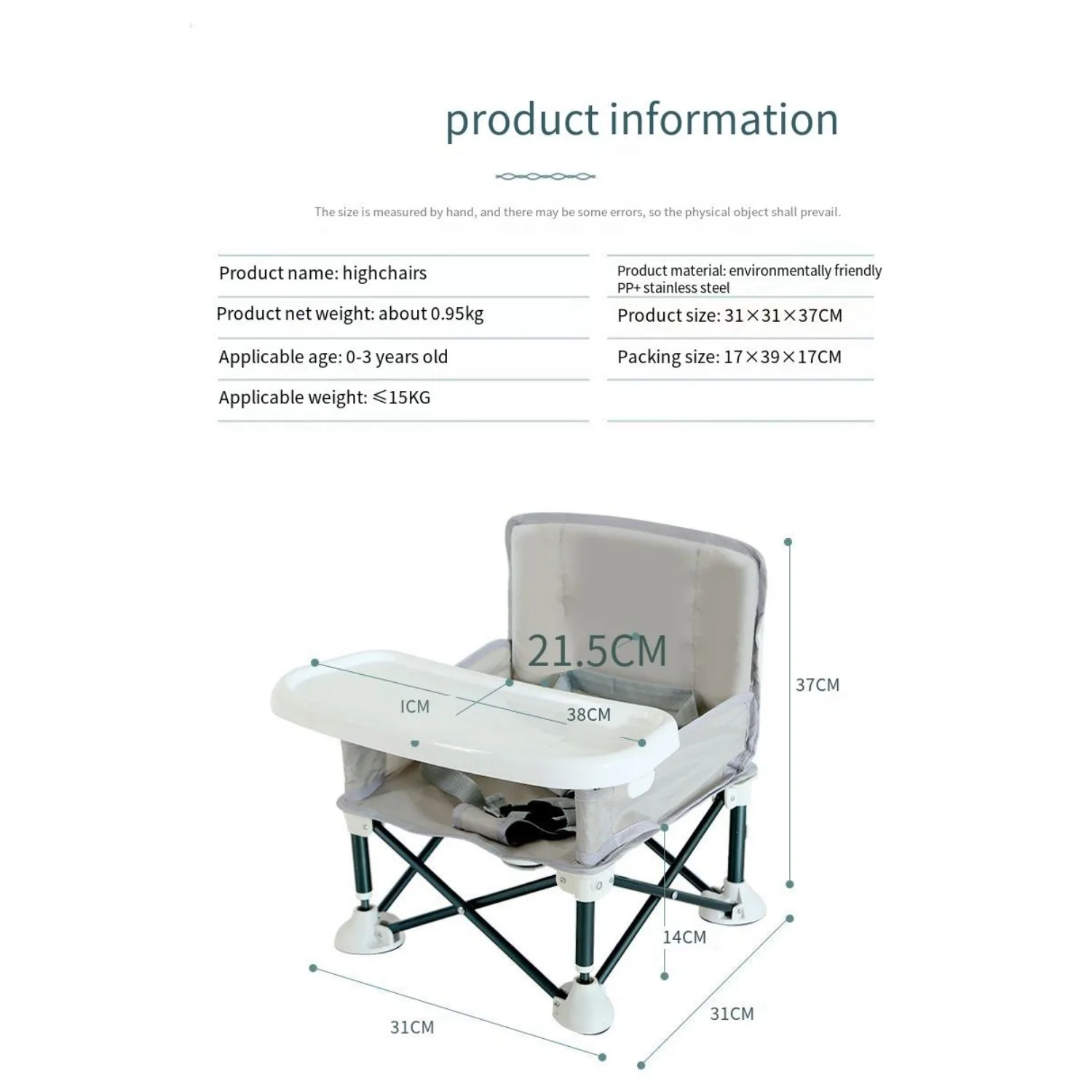 Portable Baby Feeding Chair Folding Raised Seat with Sunshade Feeding Chair and Removable Tray for Traveling Lawn Beach Outdoor