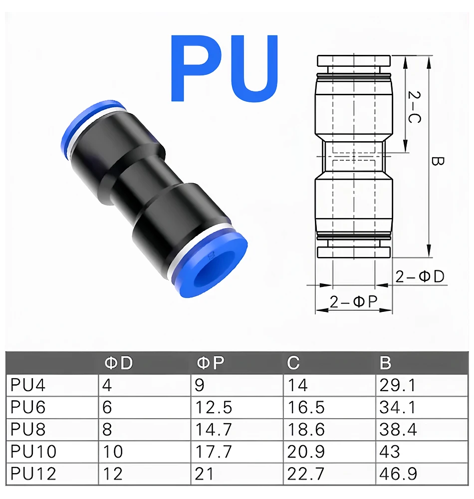 5PCS Pneumatic Fittings Plastic Connector PU 4mm 6mm 8mm 10mm 12mm For Air water Hose Tube Push in Straight Gas Quick Connectio T&I Online Store