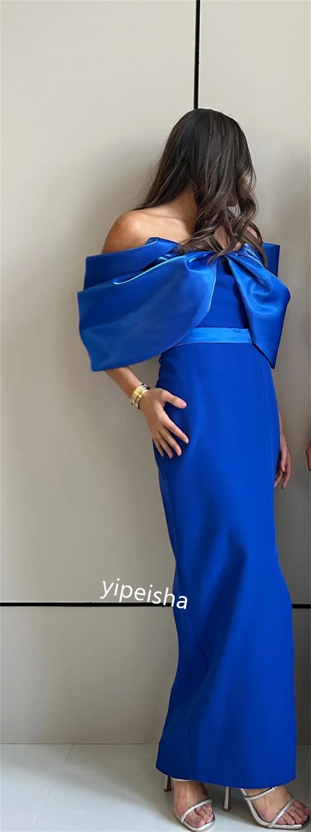  Evening    Jersey Pleat Party Sheath Off-the-shoulder Bespoke Occasion Gown Midi es Saudi Arabia