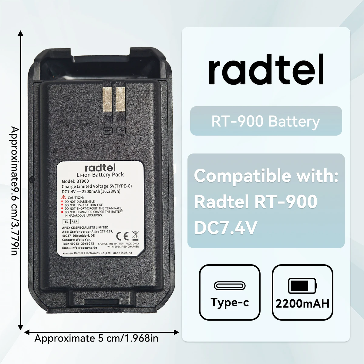 

Литий-ионный аккумулятор Walkie Talkie 2200 мАч для двусторонней любительской радиостанции Radtel RT-900