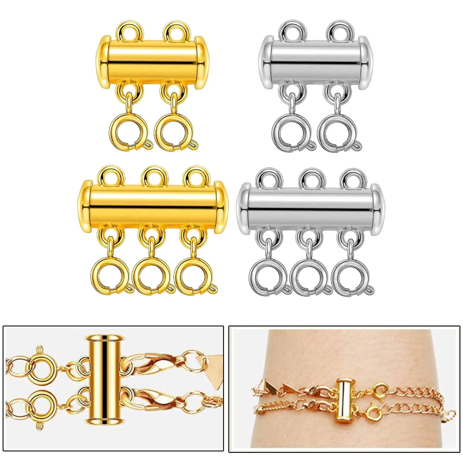 

4Pcs Necklace Layering Clasps Gold and Silver Plated Tube for Sewing Bag DIY