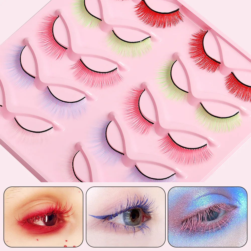 10 pairs of Colorful Eyelashes Cat Eye False eyelashes, natural color fluffy eyelashes suitable for Halloween, Thanksgiving