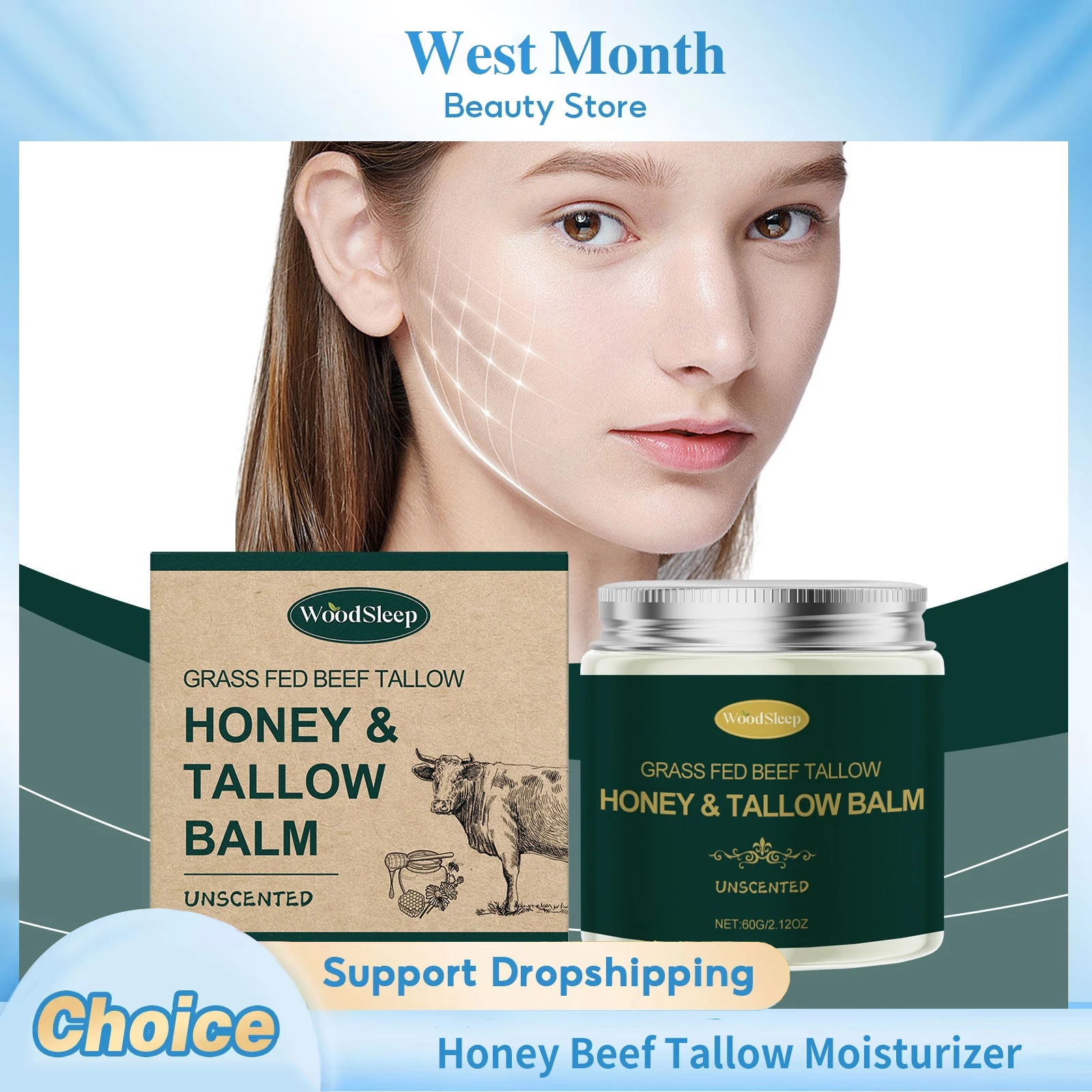 

Honey Beef Tallow Moisturizer Nourishing Improve Skin Elasticity Reduce Wrinkles Soften Skin Brightening Facial Hydrating Cream