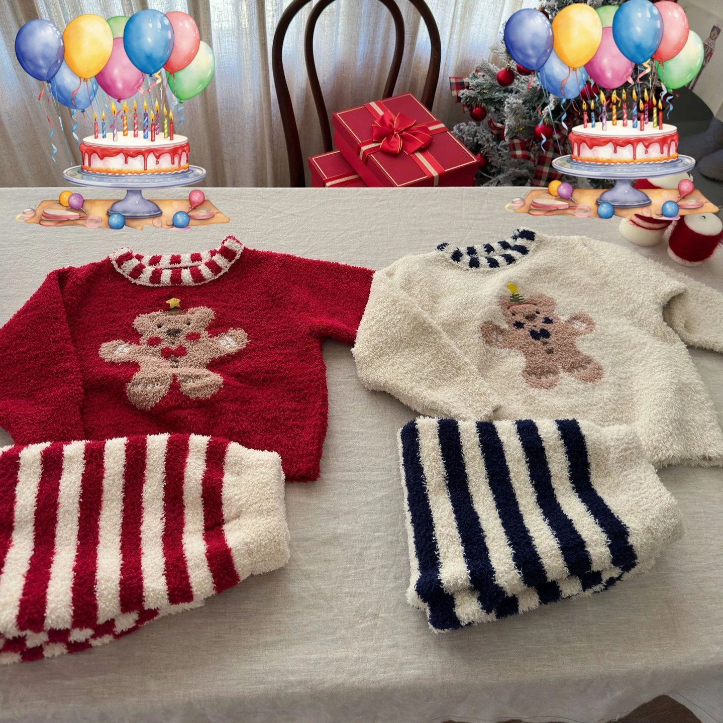 

Kids Christmas Pajamas Set Winter Warm Fleece Lined Loose Fit Cartoon Bear Sleepwear for Boys Girls 2-12 Years