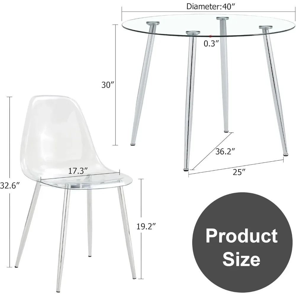 Transparent acrylic 4-piece cutlery set, round tempered glass table, high-density PET chair and rocking comfortable cutlery set