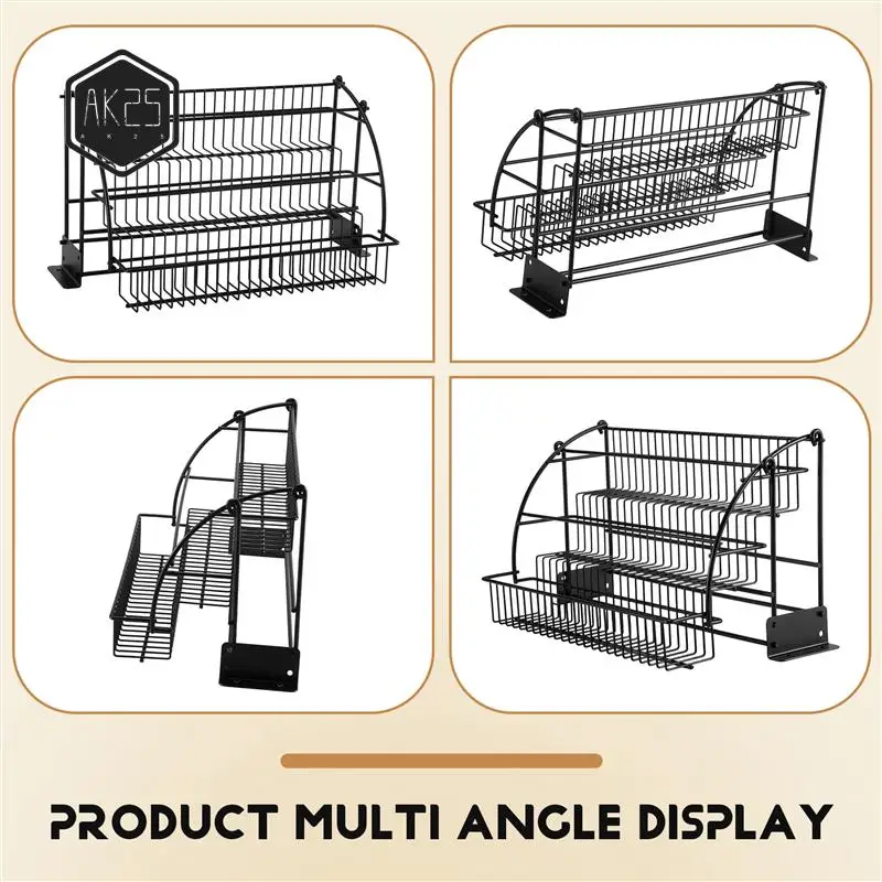 

AK25-Metal 3-Tier Pull Down Spice Rack - Easy Reach Retractable Large Capacity Kitchen Storage Shelf Organizer For Cabinet