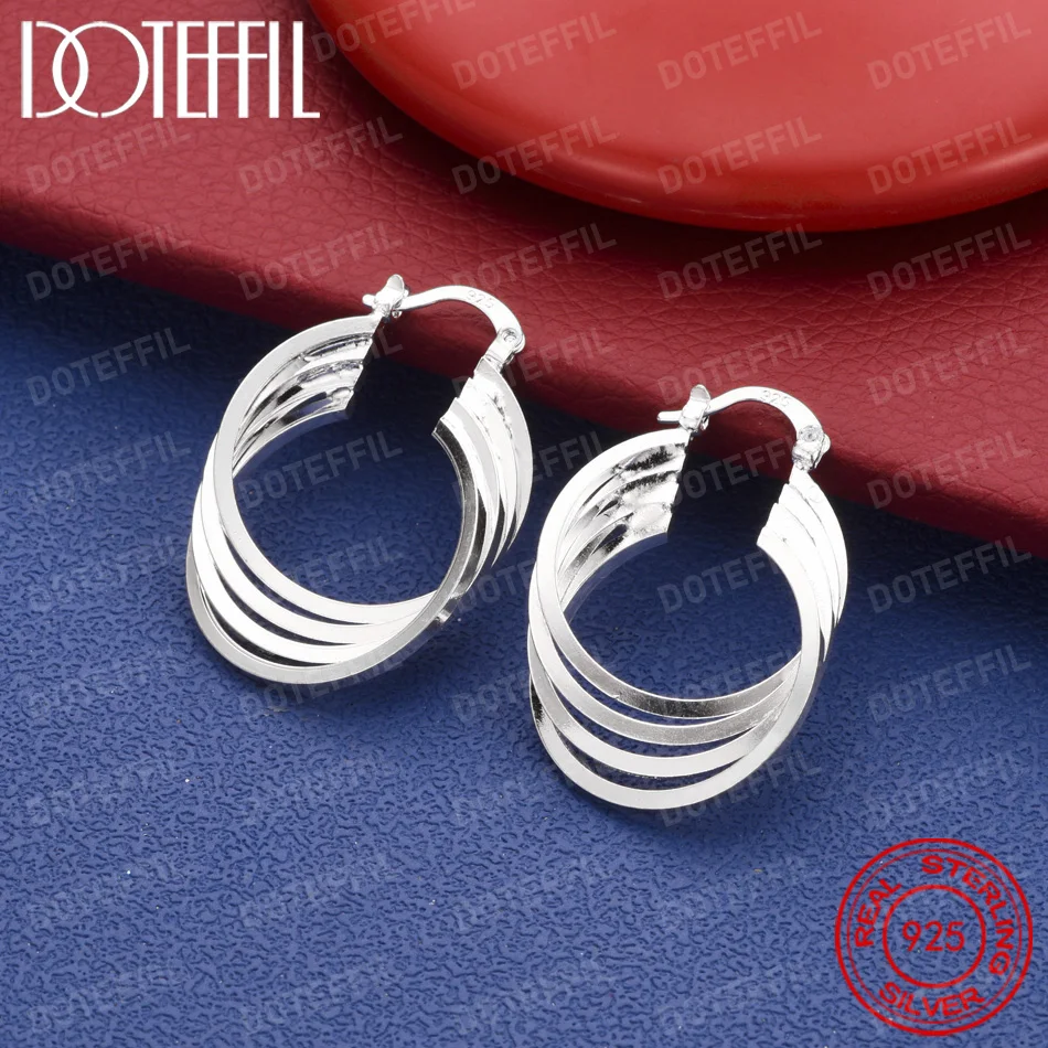 925 Sterling Silver 35mm Delicate Multi-Layer Round Earrings for Women, Fashionable Wedding Jewelry, Party Gifts