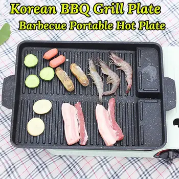 BBQ grilovací pánev 32 x 26 cm přenosná nepřilnavá vrstva butanový plynový sporák obdélníková korejská grilovací deska 8 nejlepší prodej otočit palivo - №4
