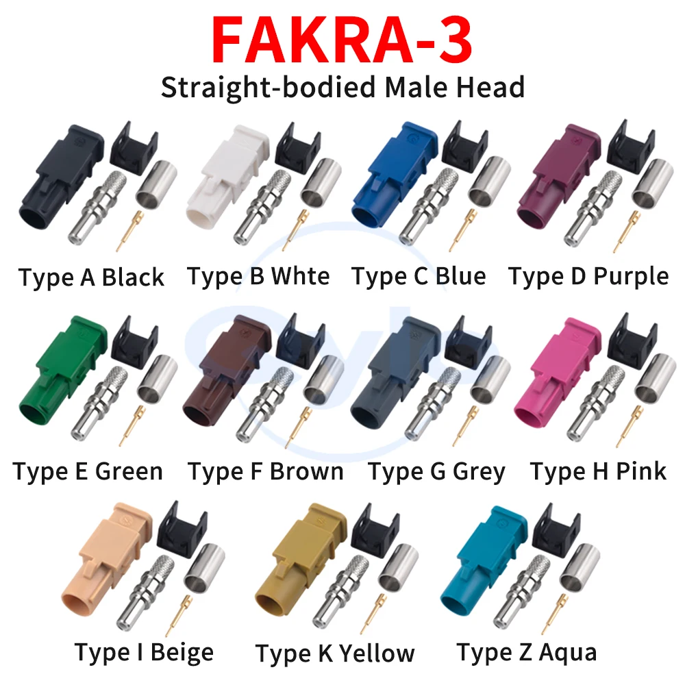 FAKRA-3 Extended Length Male Connector FAKRA-3-J Automotive Connector Types A/B/C/D/E/F/G/H/I/K/Z (1 pcs)