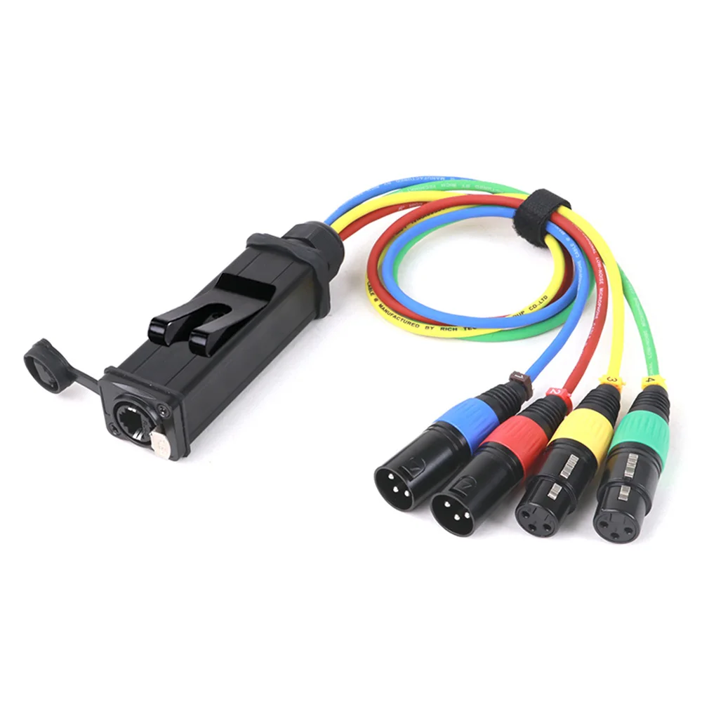 1PC RJ45 CAT6 STP Network Snake Receiver-4 Channel Multi Color 3-Pin XLR 2 Female&2 Male to Single Ethercon Cable for Live Stage