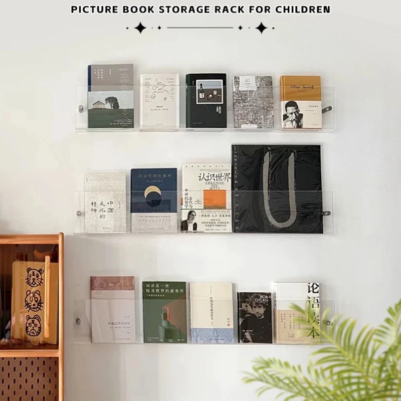 35/40/45/50cm Wall Mounted Book Storage, Children's Picture Book Transparent Display Rack, Wall Mounted Acrylic Storage Rack